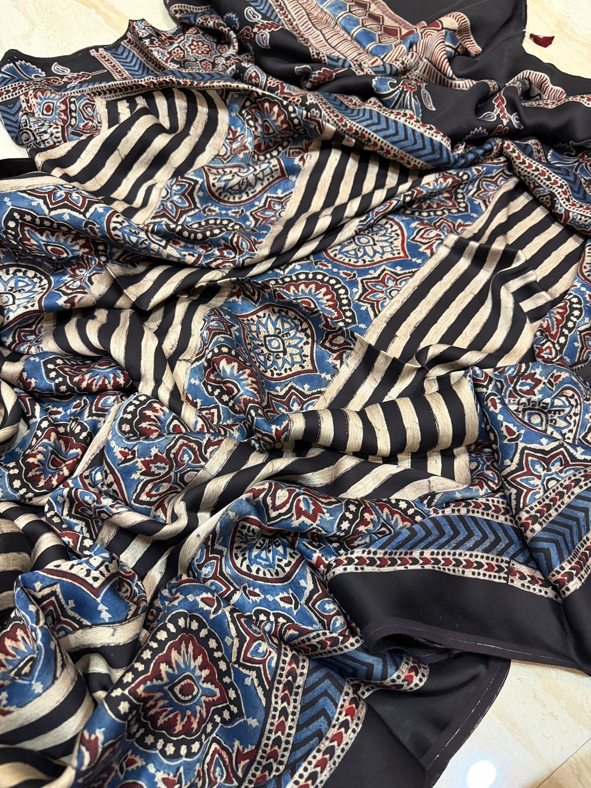 Pure Modal Silk Saree Hand Block Ajrakh Print