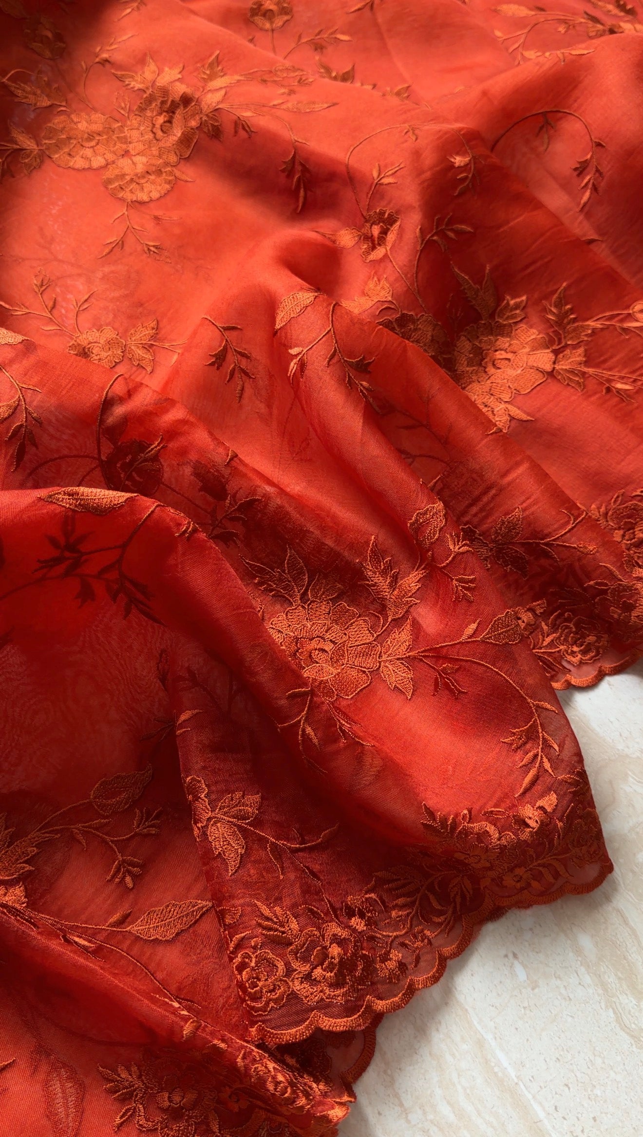 Pure Organza Silk Saree With Machine Embroidery All Over