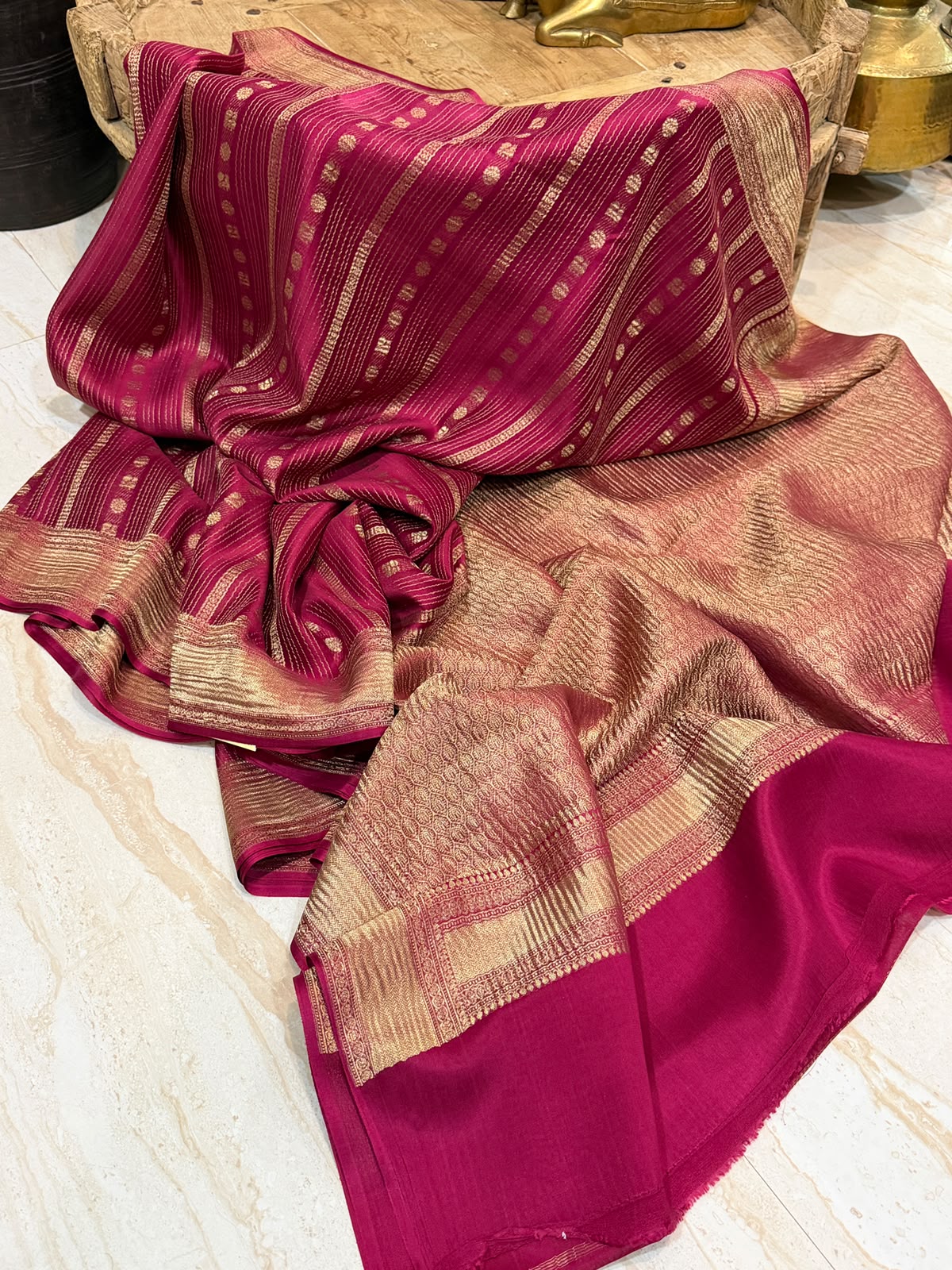 Mysore Brocade Crepe Silk With Zari Weave All Over