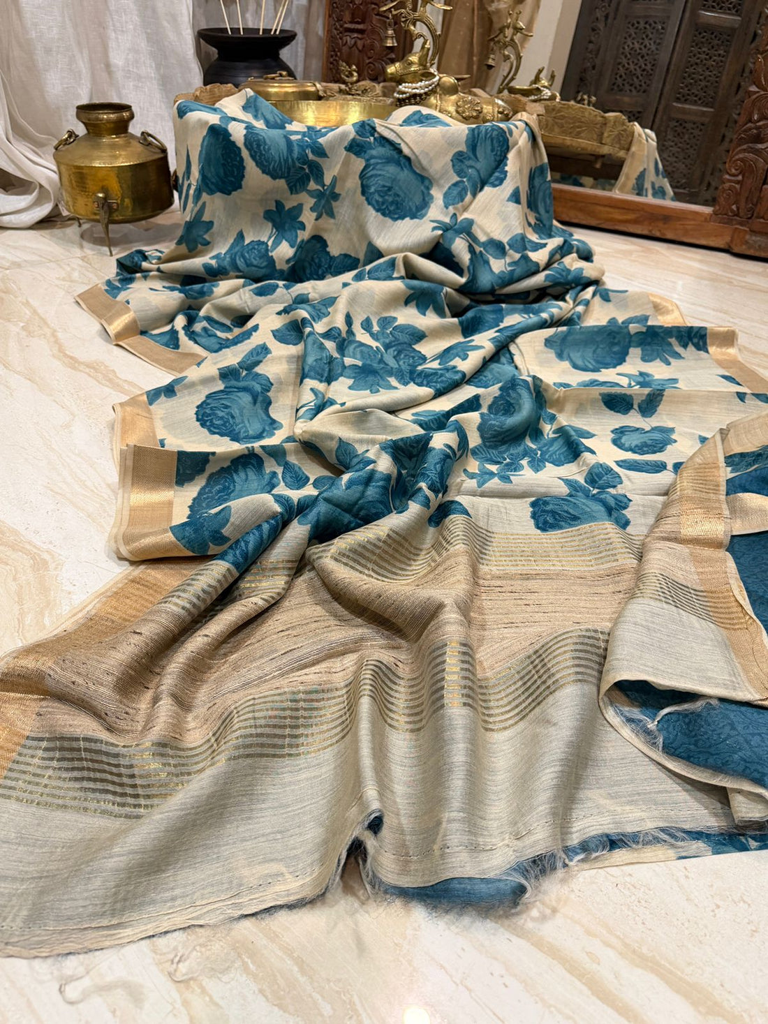 Banarasi Munga Digital Print Saree with Ghachi Tussar Pallu