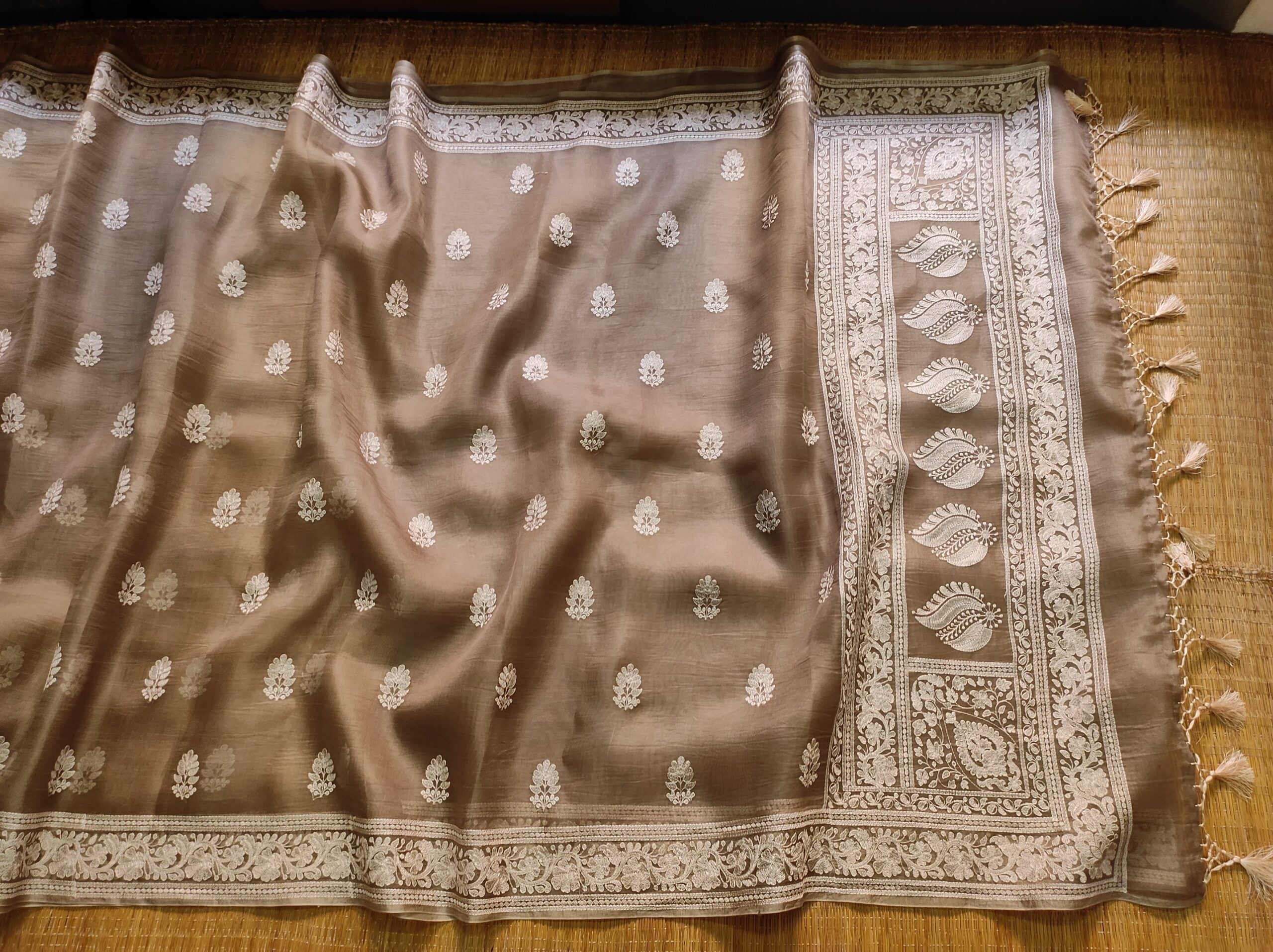 Pure Organza Silk Saree With Machine Embroidery Work All Over