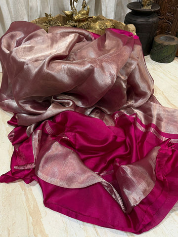 Metallic Tissue Silk Saree with Satin Patta Border