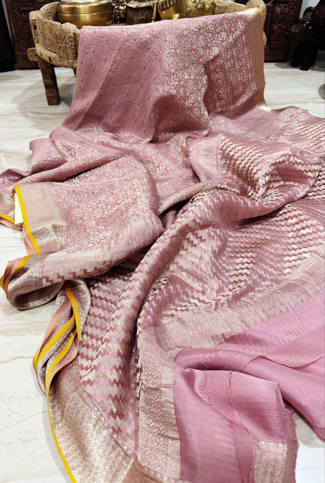Pure Mysore Brocade Crepe Silk Saree With Meenakari Weave