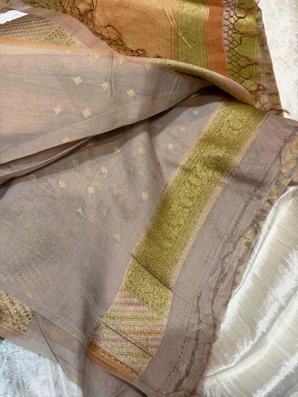 Banarasi Soft Chanderi Tissue Silk Handbrush Dye saree