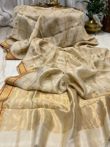 Chanderi Blend Silk Cotton Saree With Zari Weave
