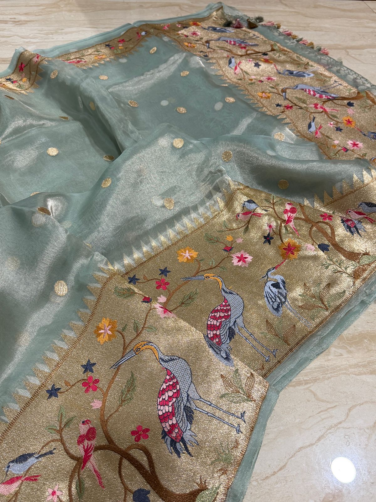 Banarasi Soft Tissue Silk Saree With Paithani Embroidery Border