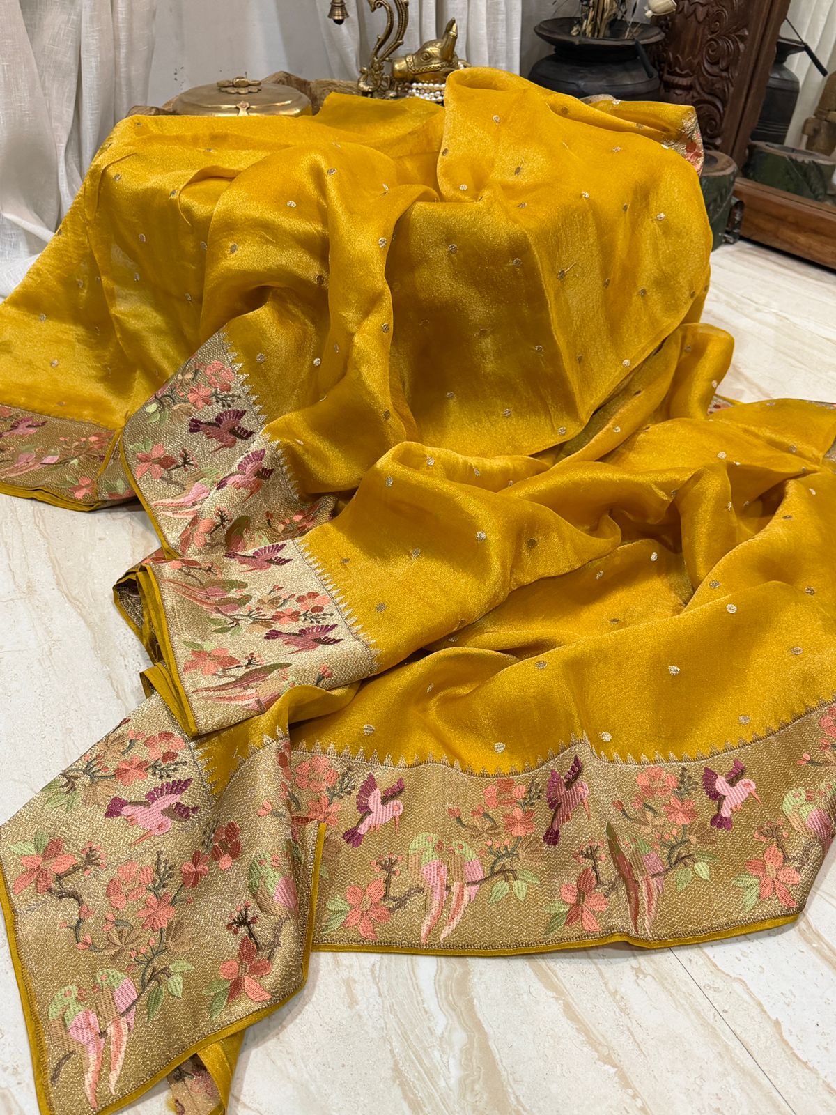 Premium Soft Tissue Silk Saree With Paithani Embroidery Border