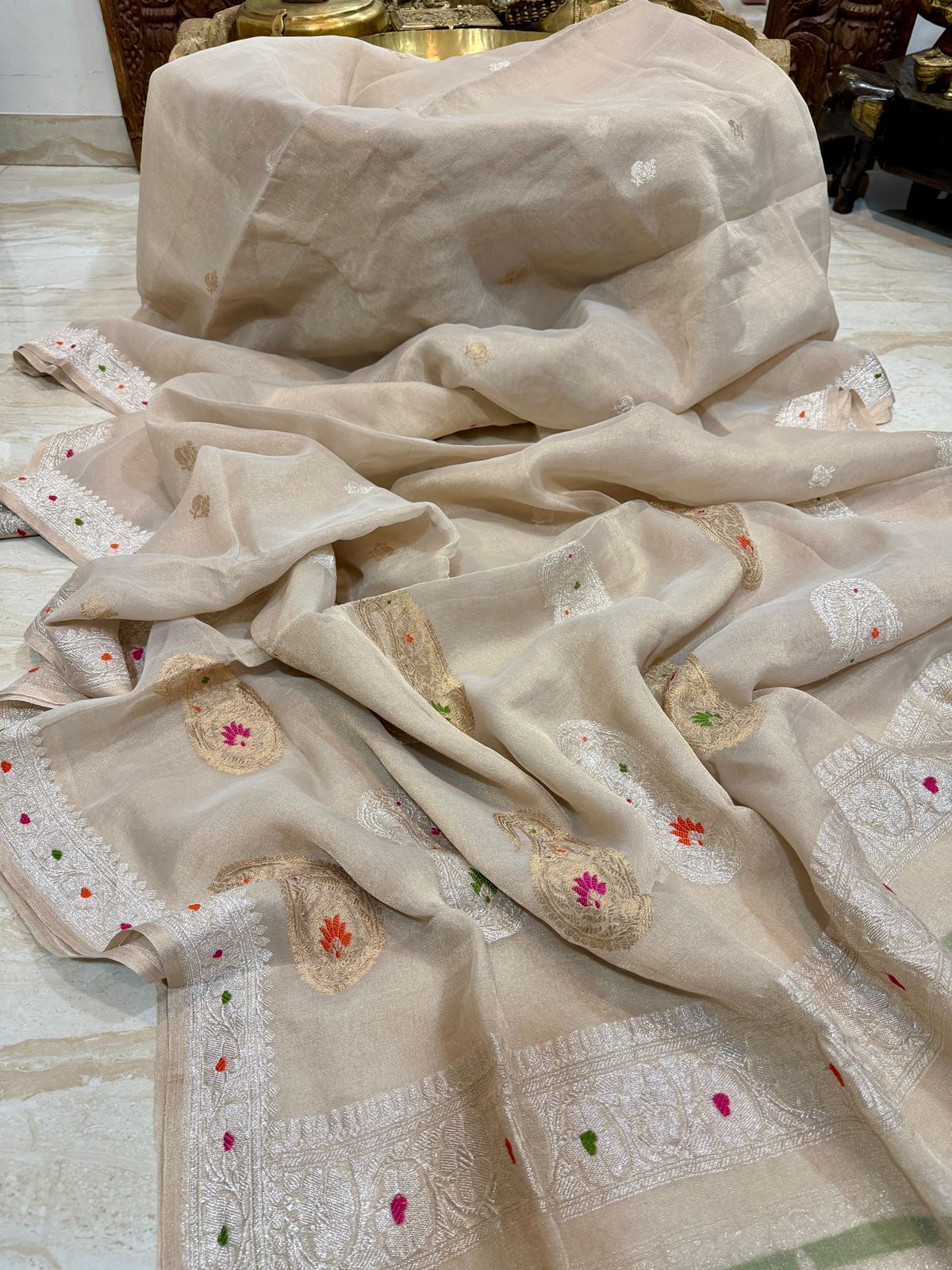 PURE BANARASI CHIFFON TISSUE SILK SAREE