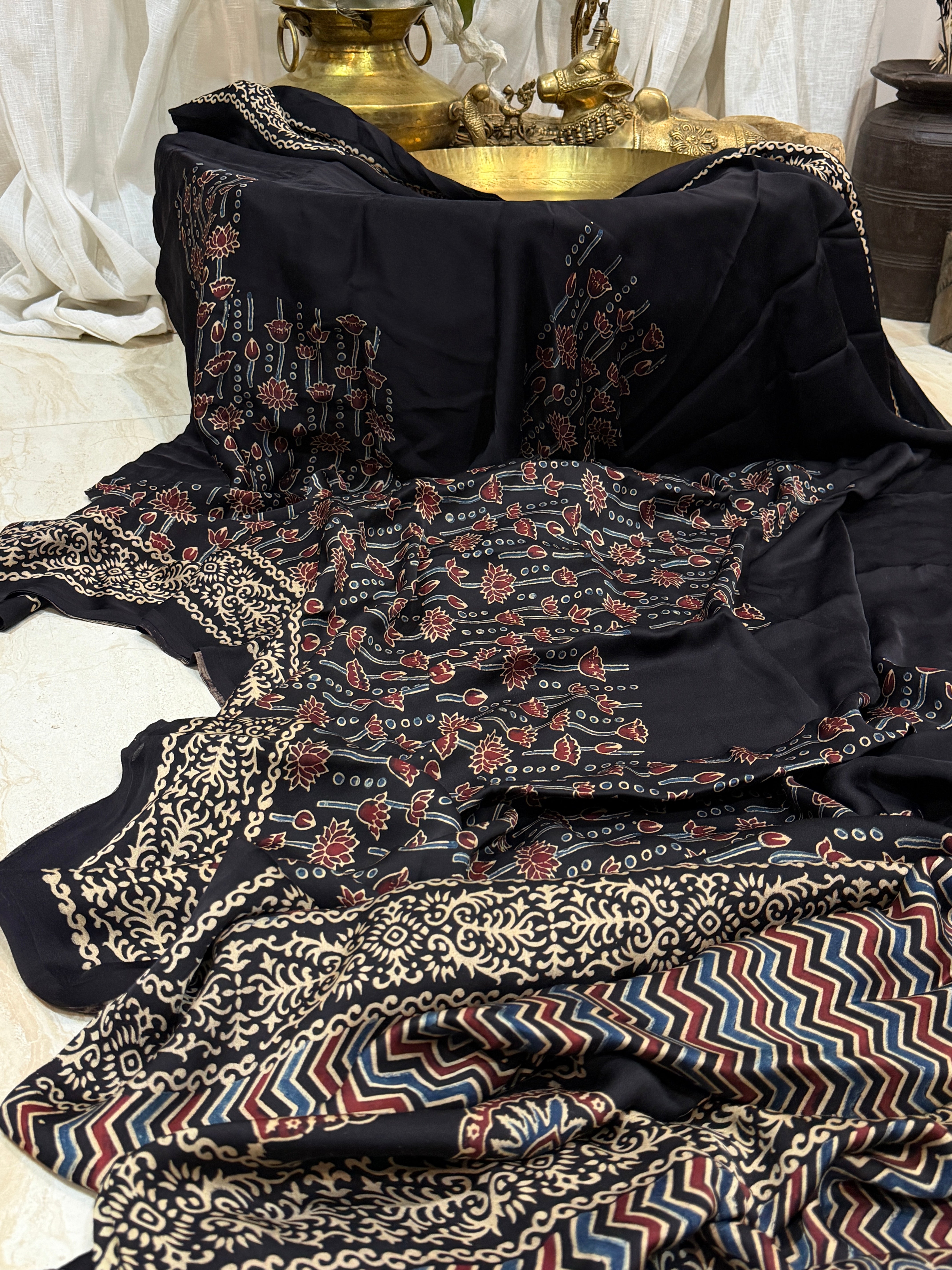 Pure Modal Silk Saree Hand Block Ajrakh Print