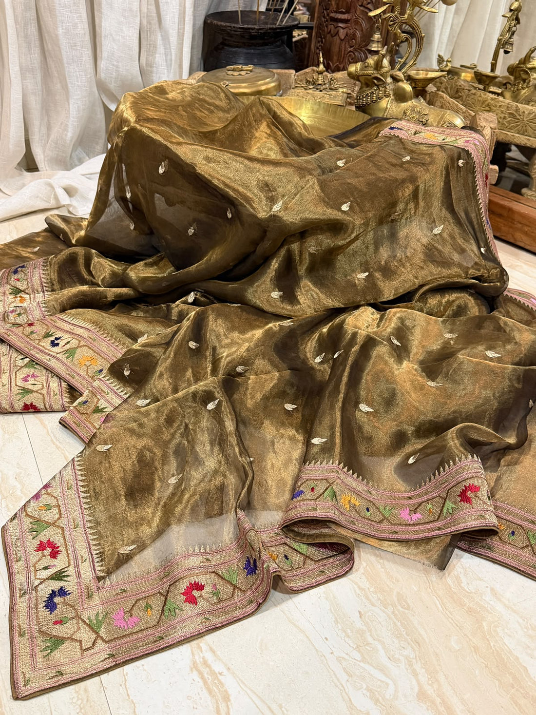 Premium Soft Tissue Silk Saree With Paithani Embroidery Border