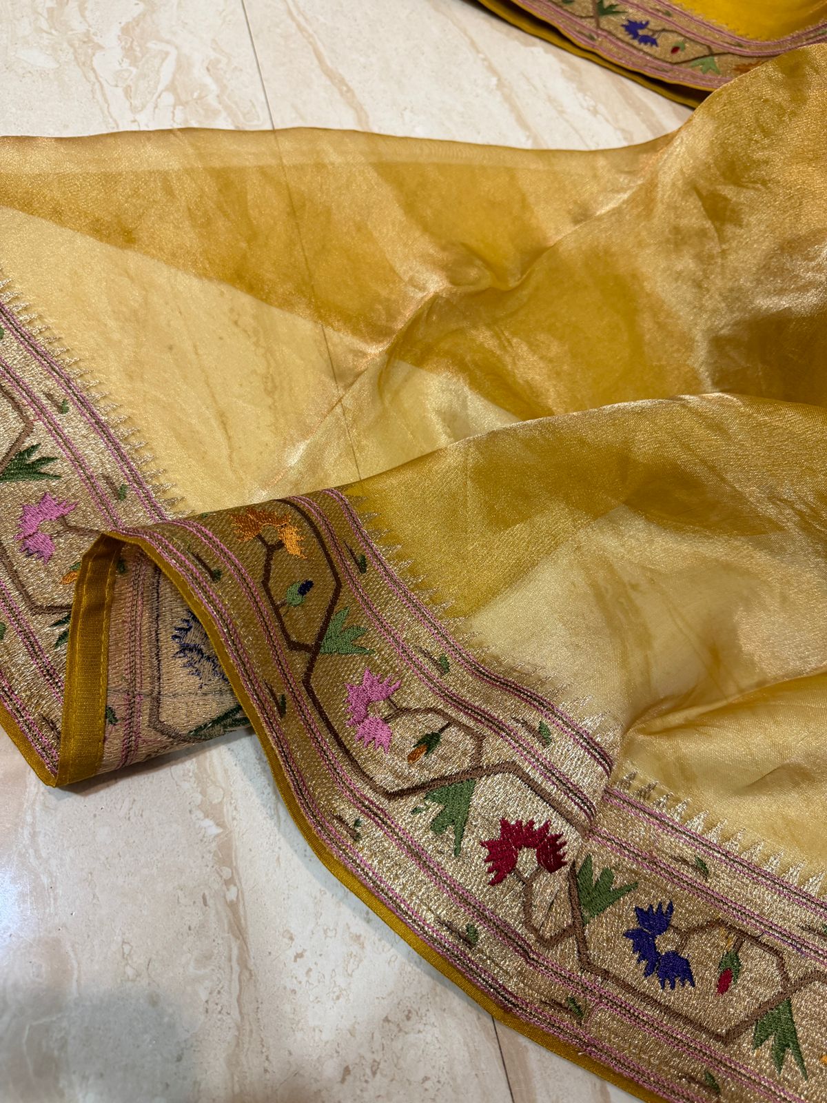 Premium Soft Tissue Silk Saree With Paithani Embroidery Border