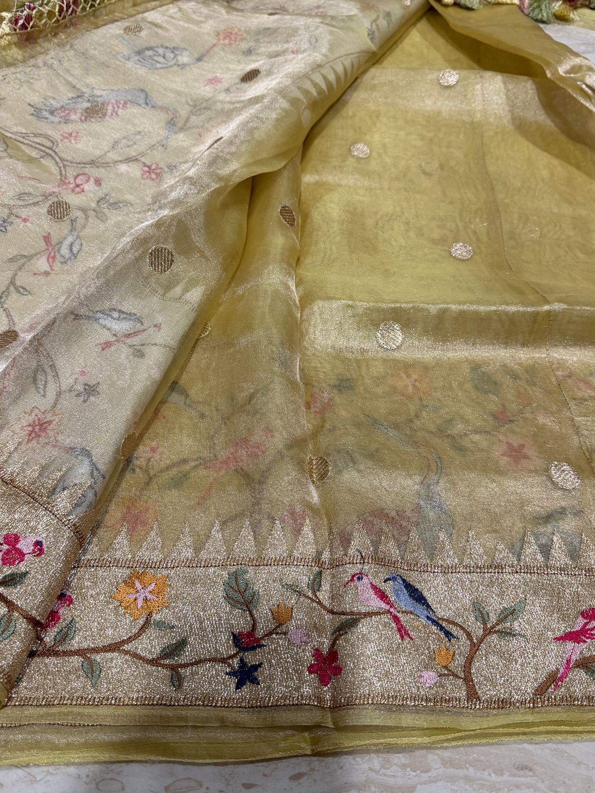 Banarasi Soft Tissue Silk Saree With Paithani Embroidery Border