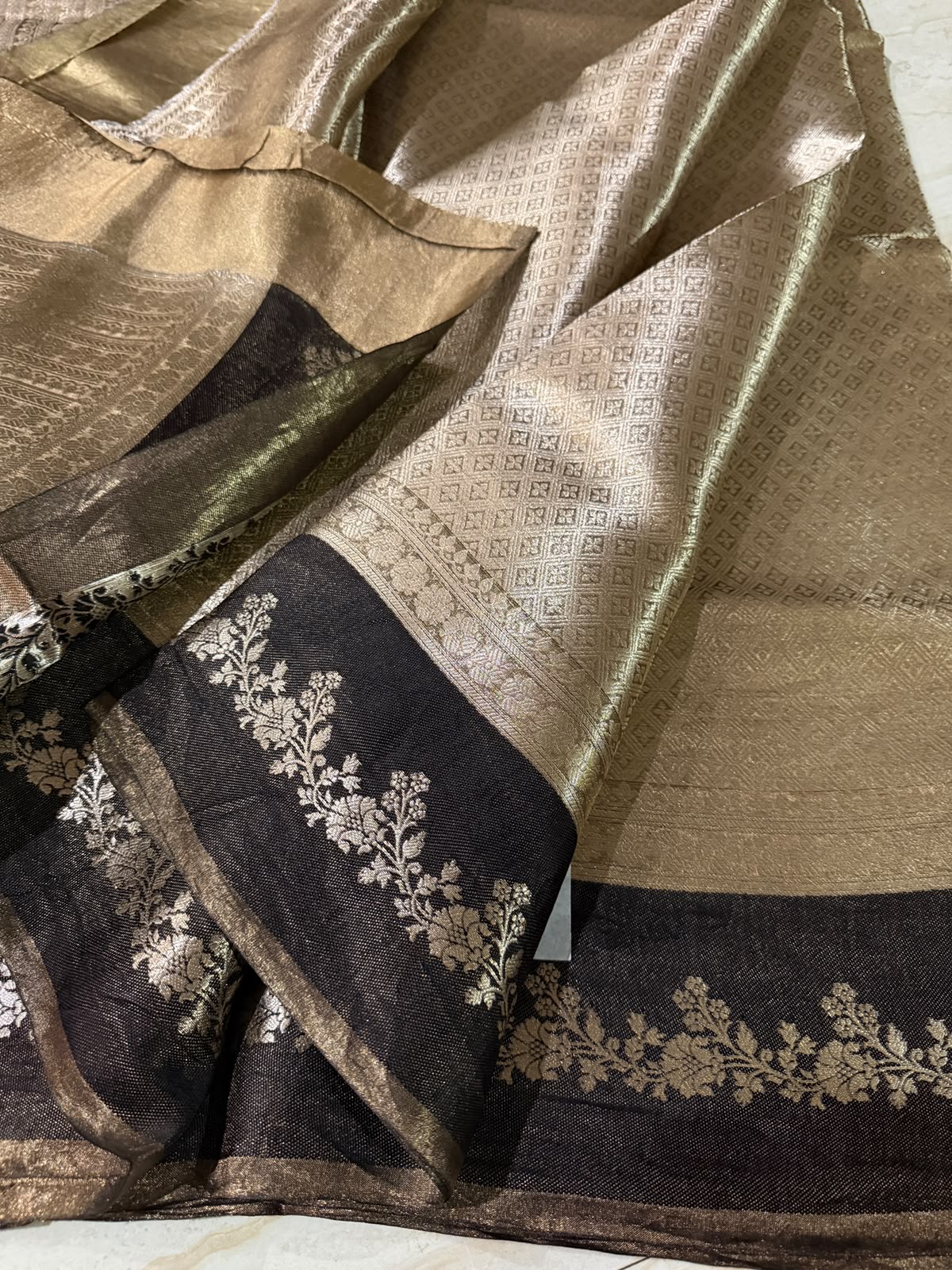 Banarasi Soft Brocade Tissue Silk Saree With Satin Patta Border