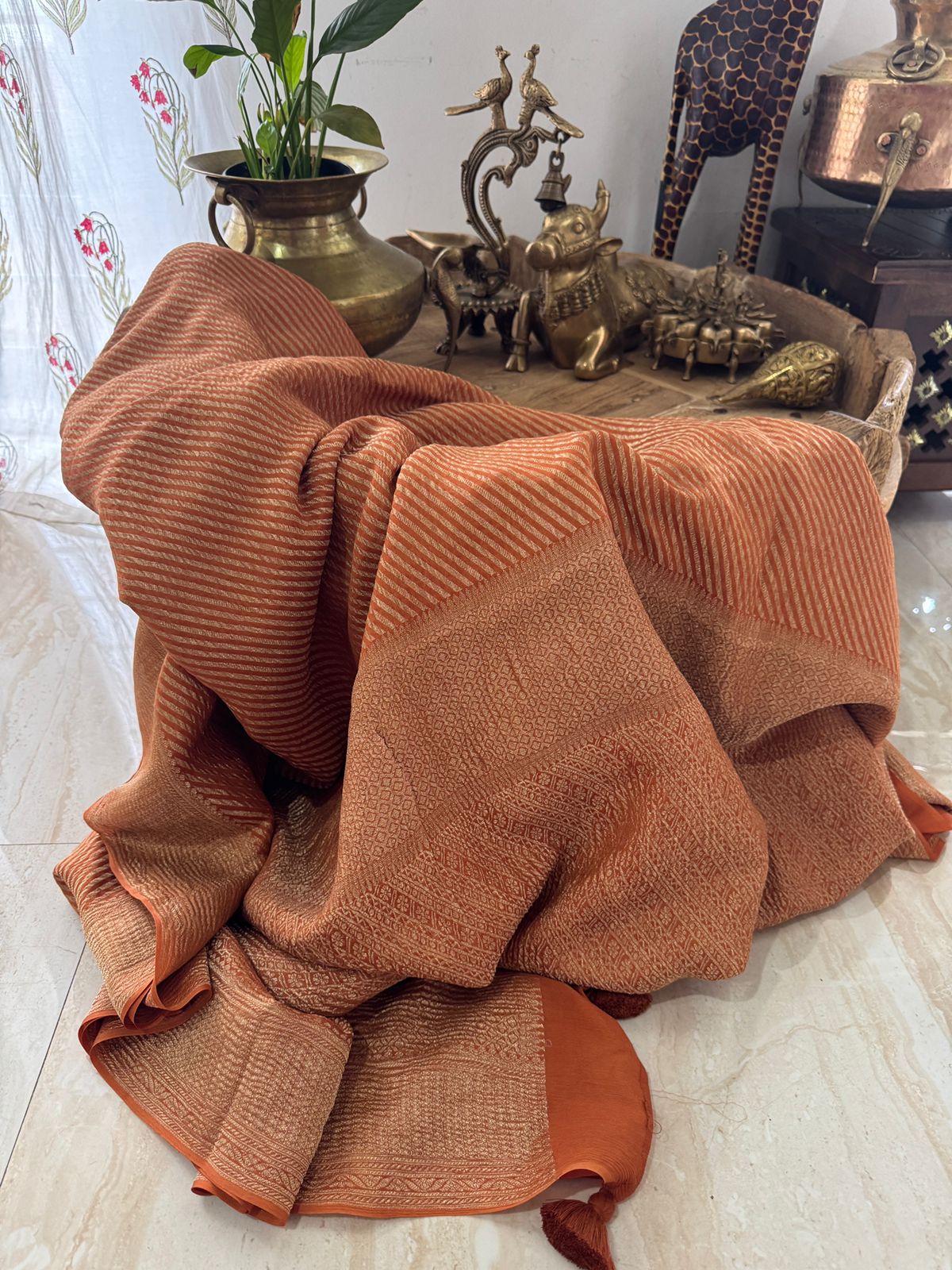 Leheriya Weave Mysore Crush Tissue Silk Saree