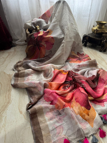 Linen Silk Digital Print Saree