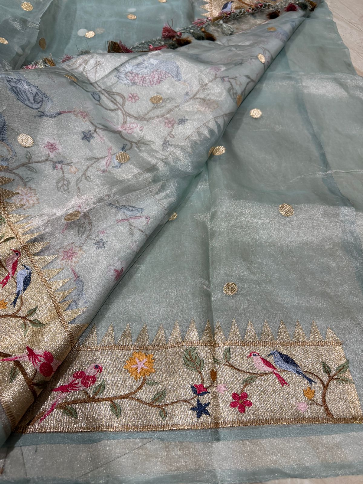 Banarasi Soft Tissue Silk Saree With Paithani Embroidery Border
