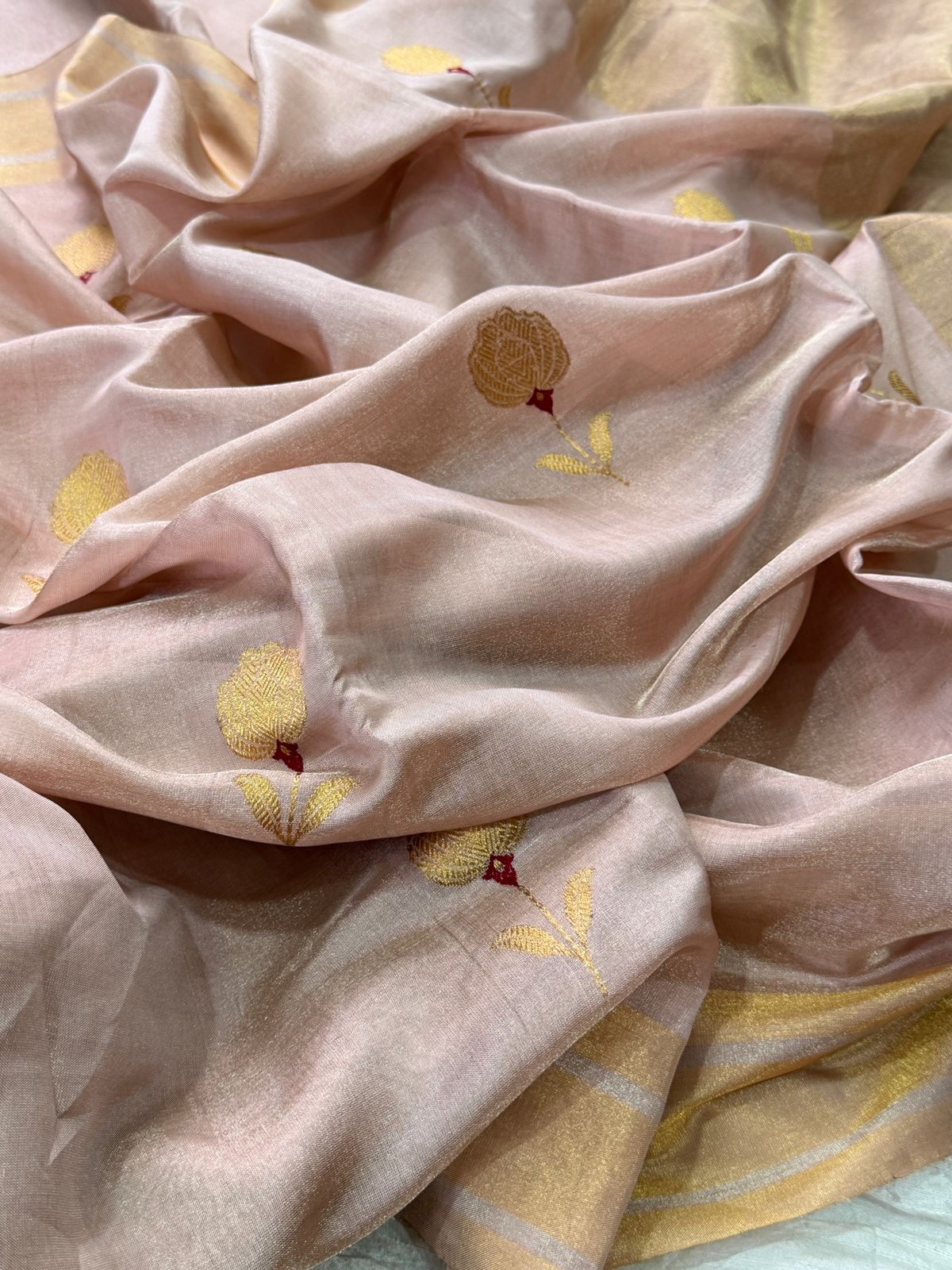 Chanderi Pattu Tissue Silk Saree with Ek Naliya Weave Butta