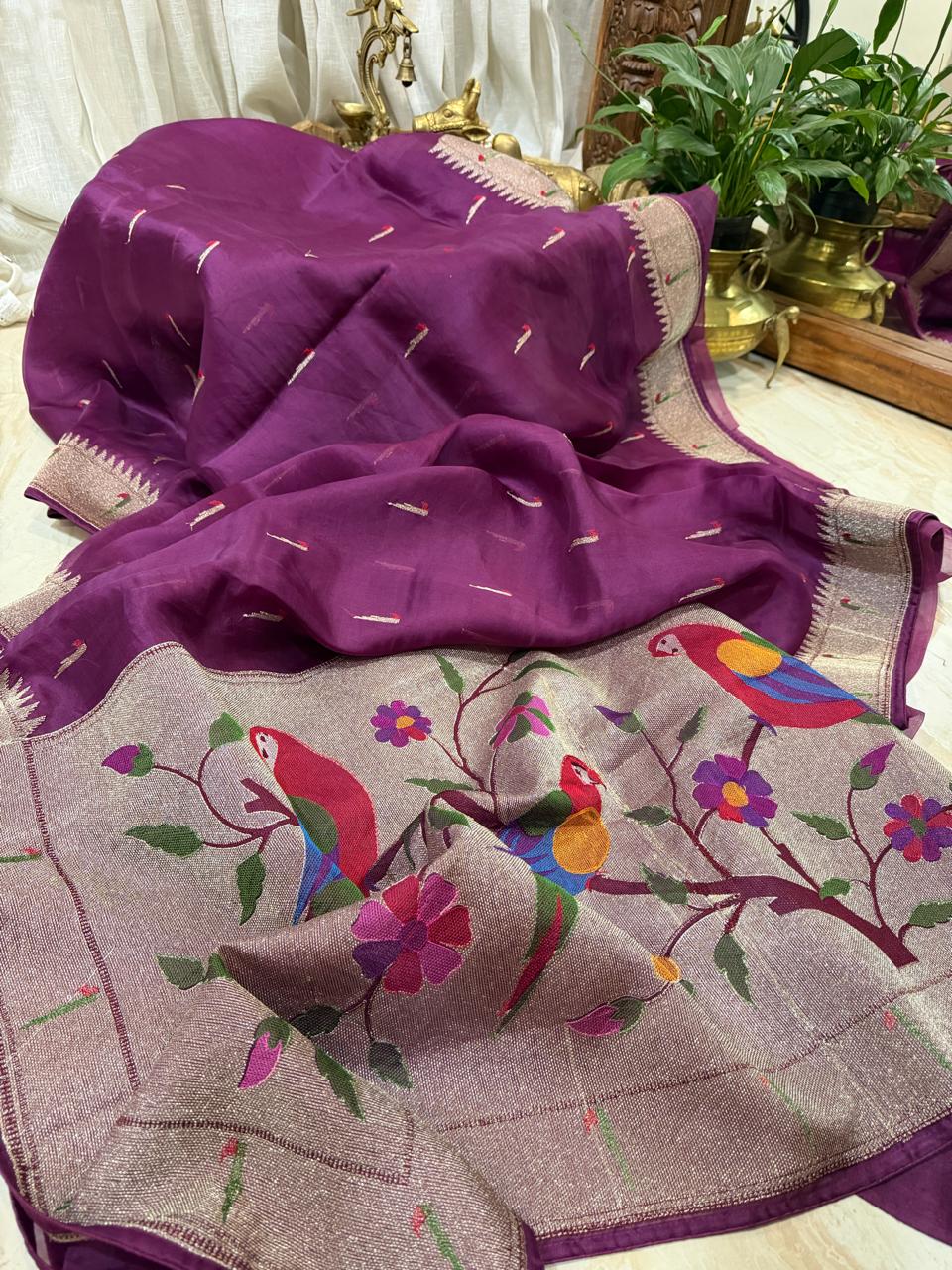 Pure Organza Saree with Paithani Embroidery