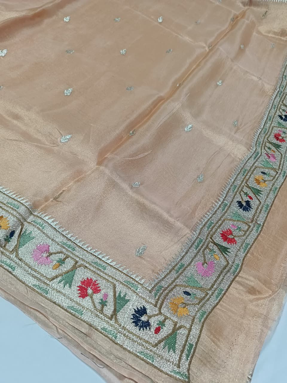 Pure Banarasi Soft Tissue Silk Saree With Paithani Embroidery Border
