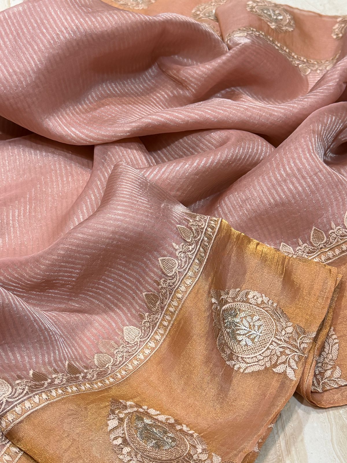Pure Banarasi Soft Tissue Silk Saree With Embroidery Border Butta