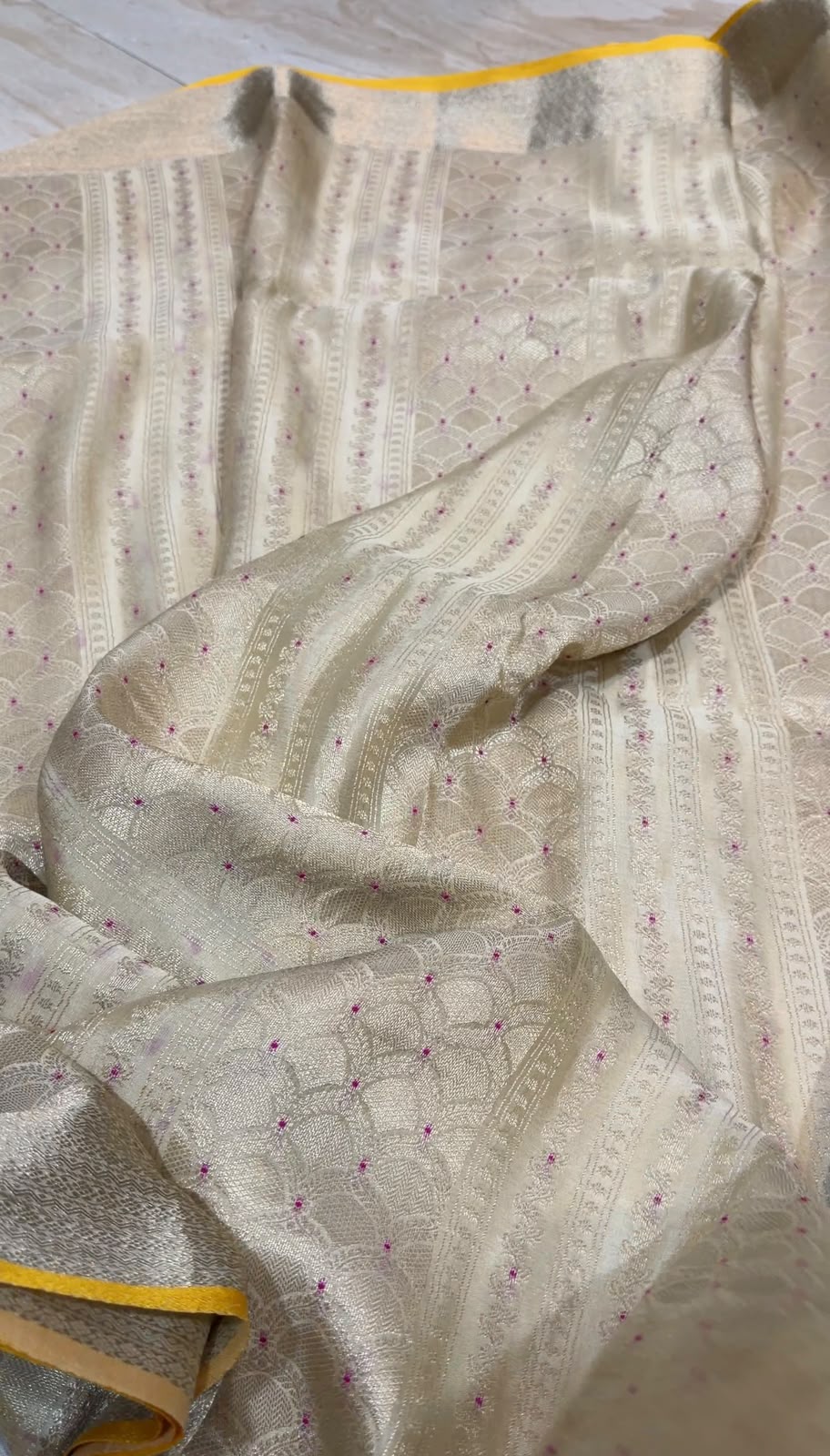 Pure Mysore Brocade Crepe Silk Saree With Meenakari Weave
