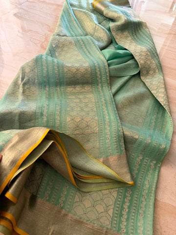 Pure Mysore Brocade Crepe Silk Saree With Meenakari Weave