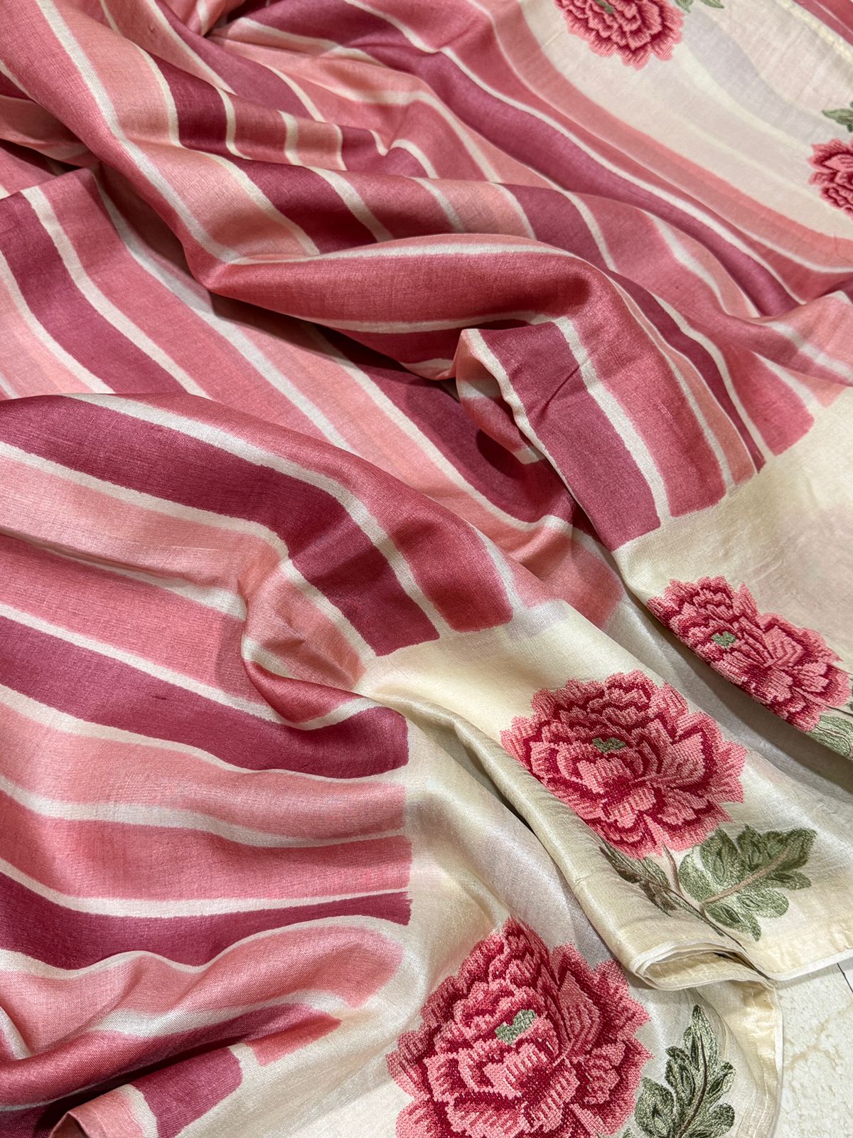 Tussar Silk Hand Brush Dye Saree with Cross Stitch Embroidery Buta