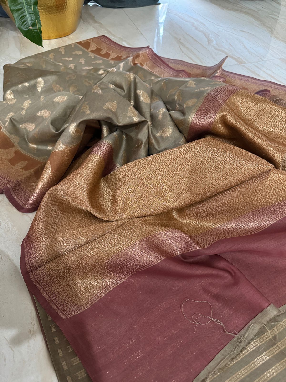 Banarasi Handloom Moonga Saree with Zari Weave