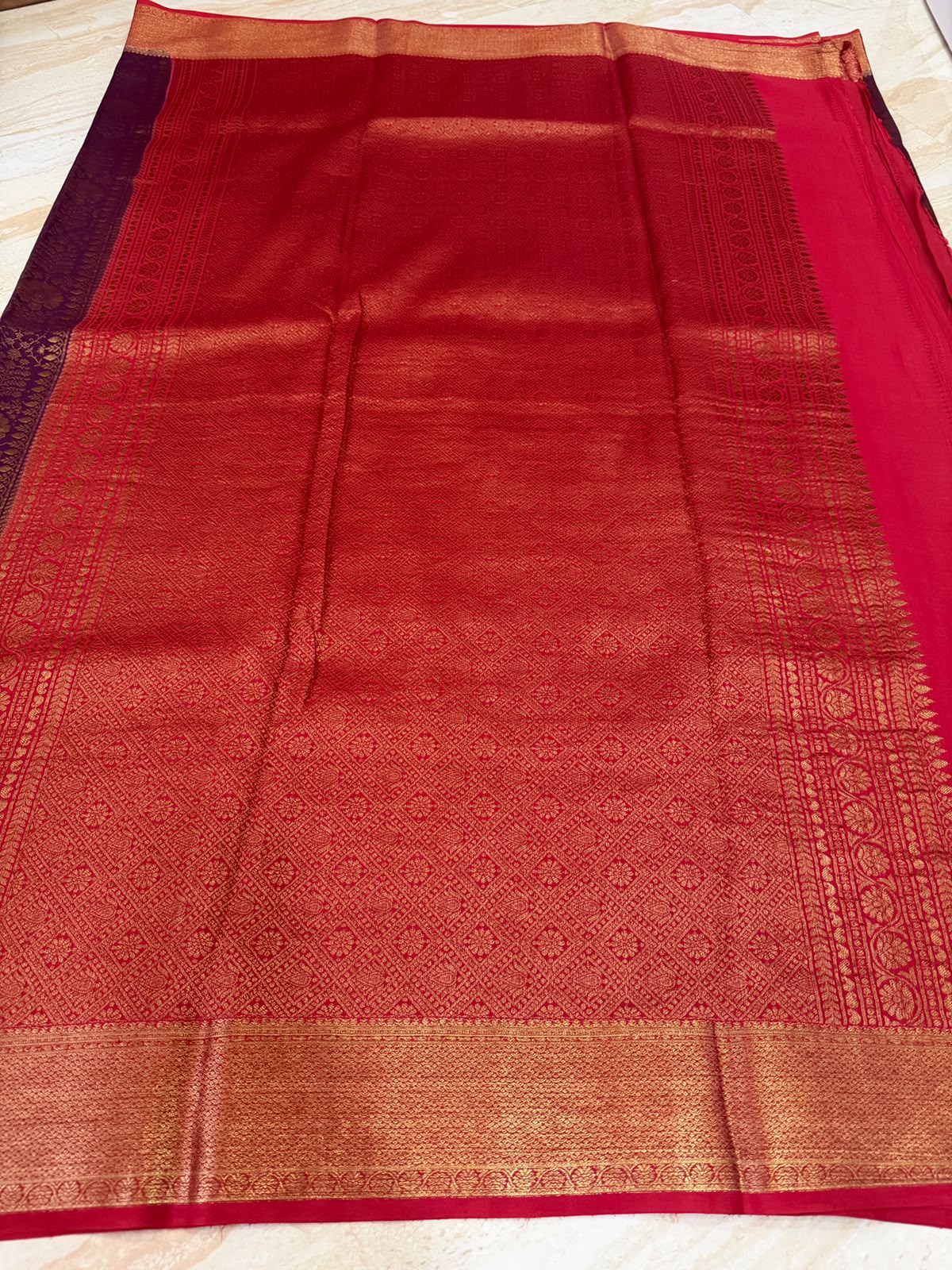 Mysore Brocade Crepe Silk Saree with Antique Zari Weave – Chap Dye