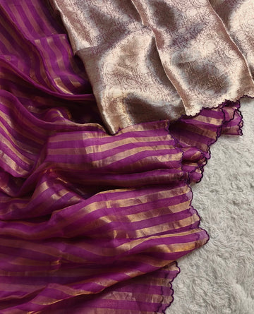 Banarasi Soft Glass Tissue Stripes Silk Saree with Tissue Brocade Blouse