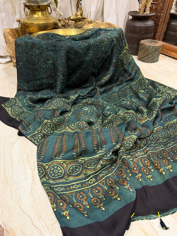 Pure Modal Silk Saree Hand Block Ajrakh Print