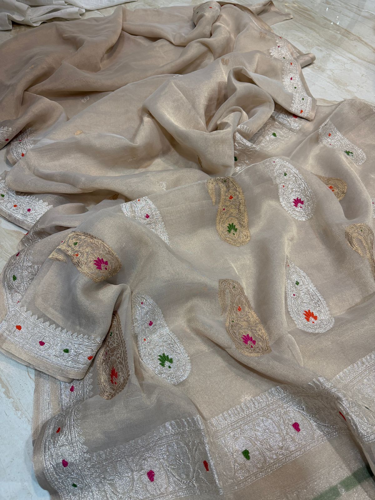 PURE BANARASI CHIFFON TISSUE SILK SAREE