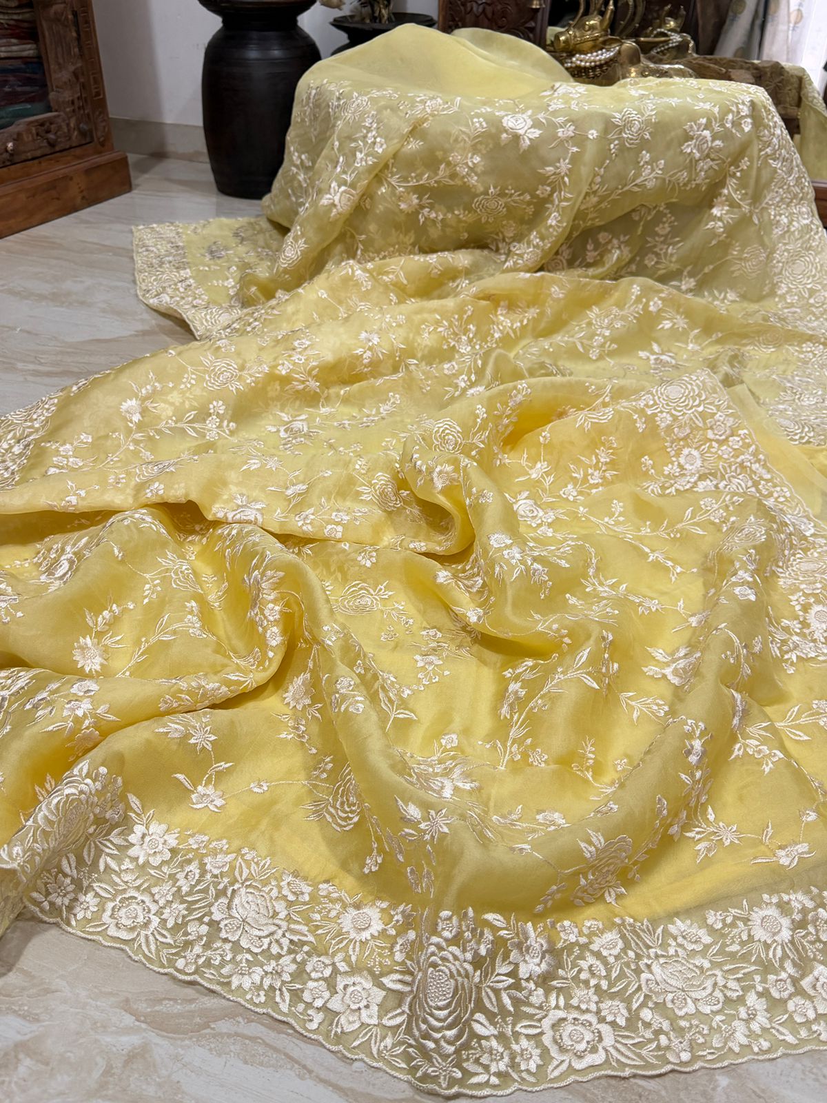 Pure Organza Saree with Parsi Gara Machine Embroidery