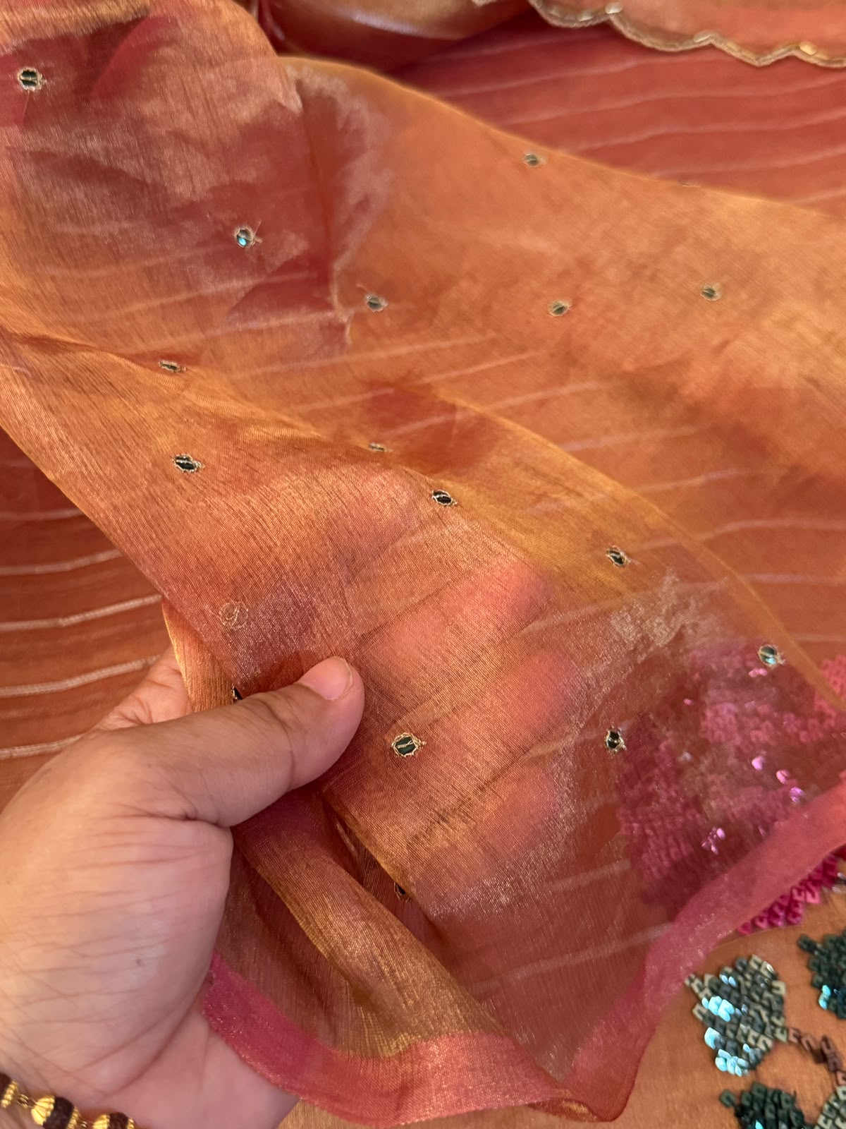 Tissue Silk Saree with Hand Embroidery Border