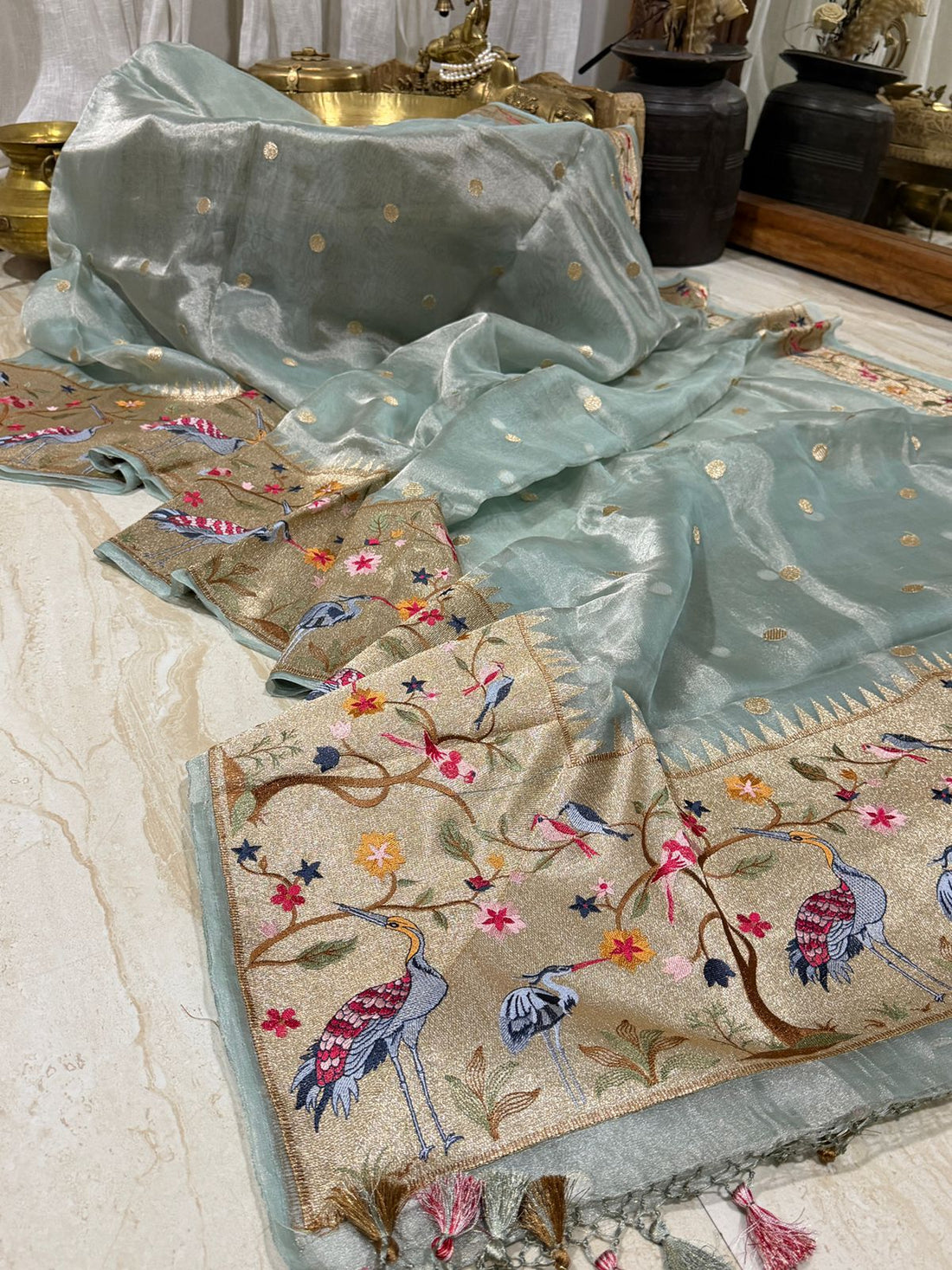 Banarasi Soft Tissue Silk Saree With Paithani Embroidery Border