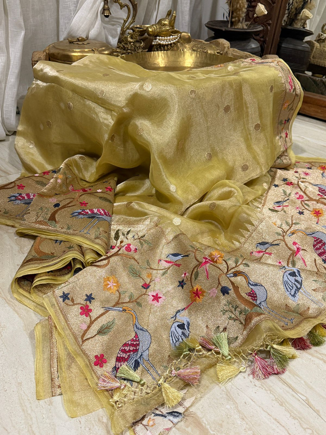 Banarasi Soft Tissue Silk Saree With Paithani Embroidery Border