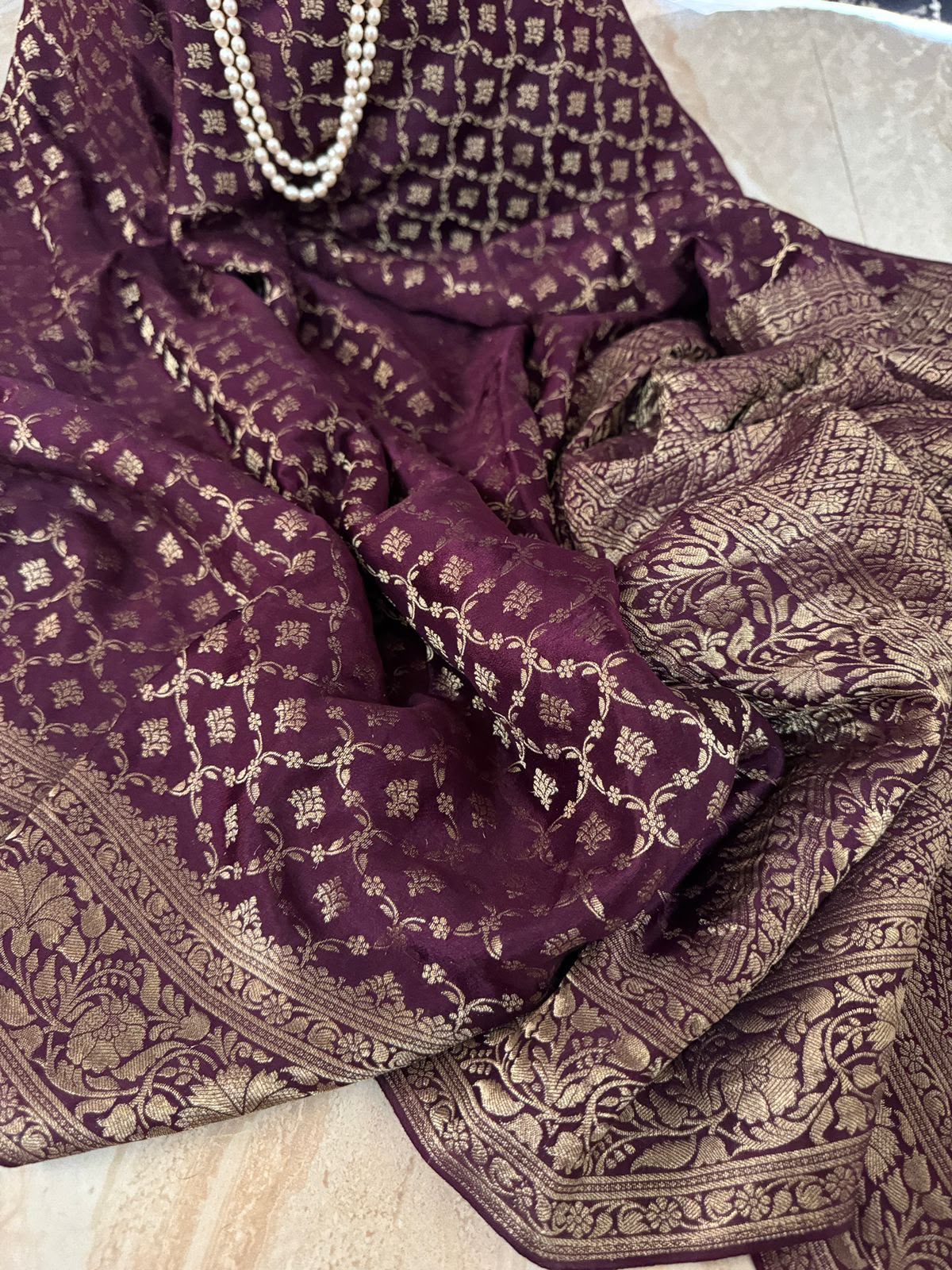 Pure Mysore Brocade Crepe Silk Saree With Antiq Zari Weave
