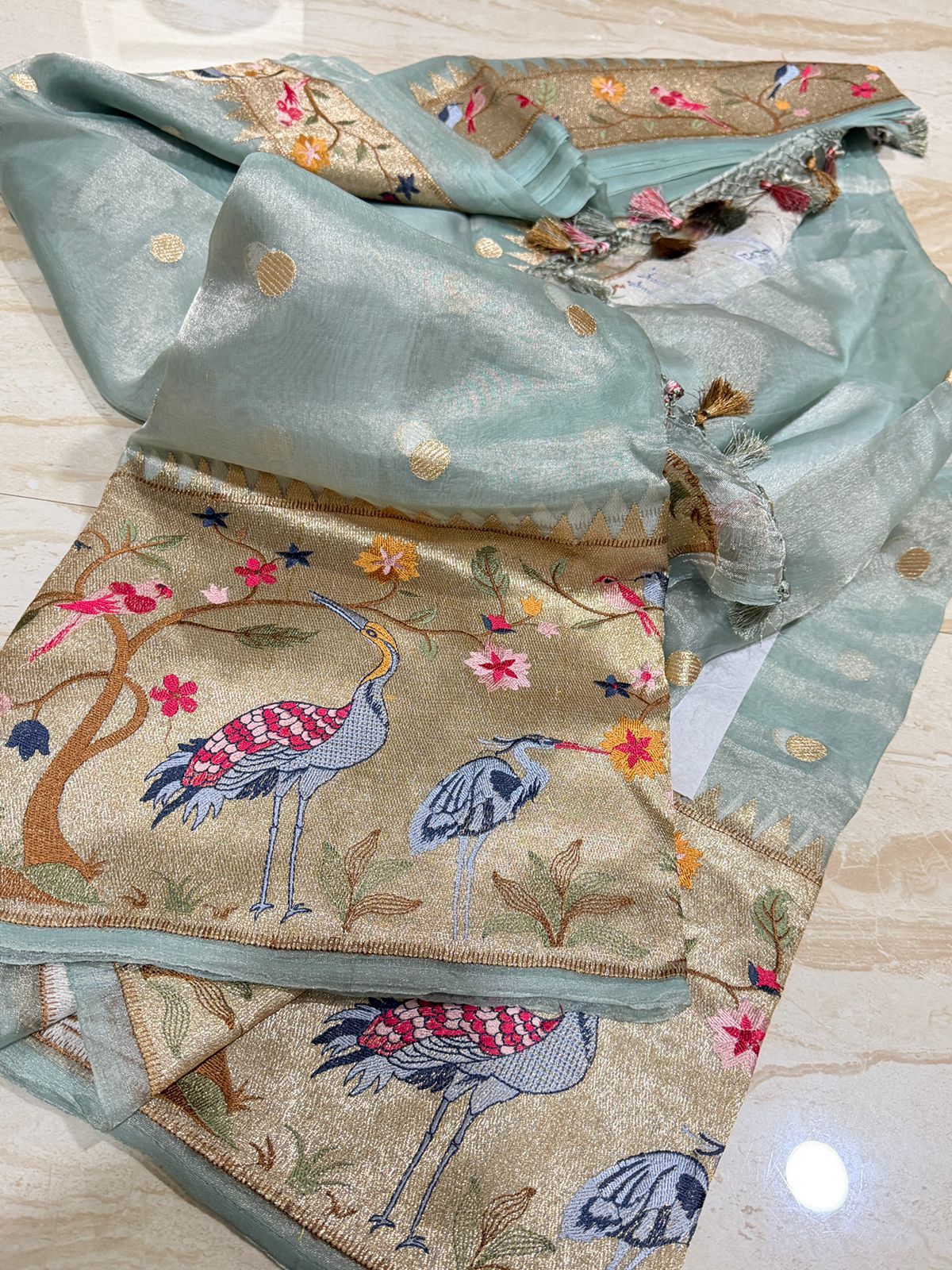 Banarasi Soft Tissue Silk Saree With Paithani Embroidery Border