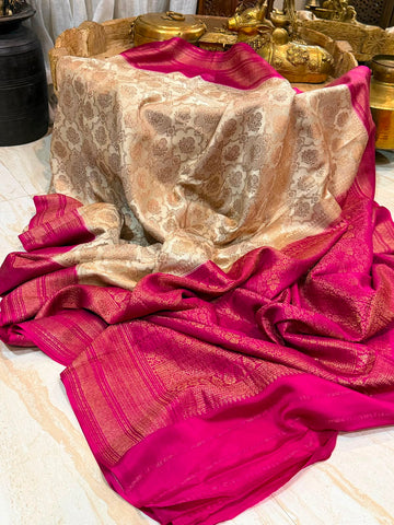 Pure Mysore Brocade Crepe Silk Saree With Antiq Zari Weave