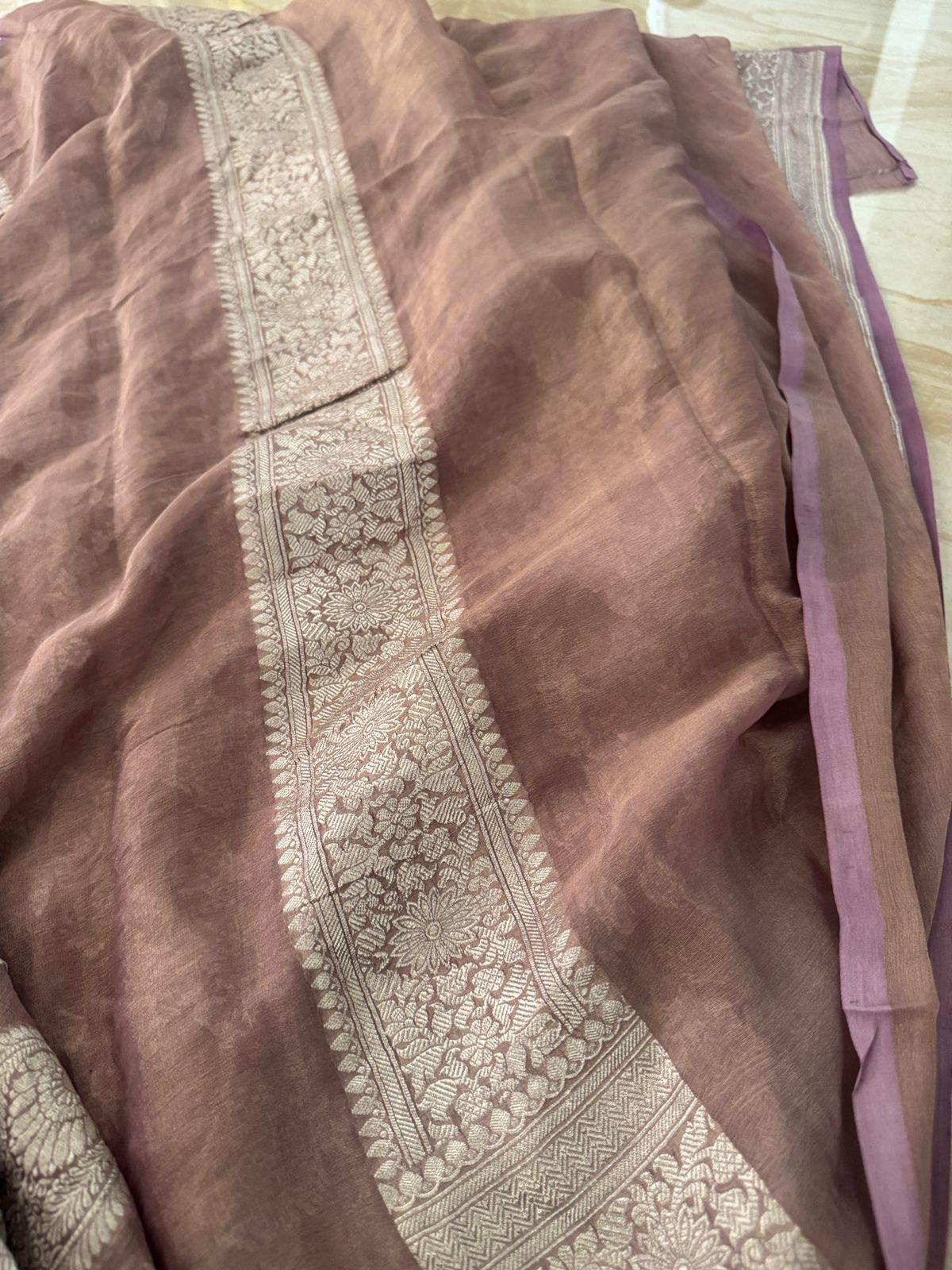 Banarasi Tissue Georgette Saree With Platinum Zari Weave