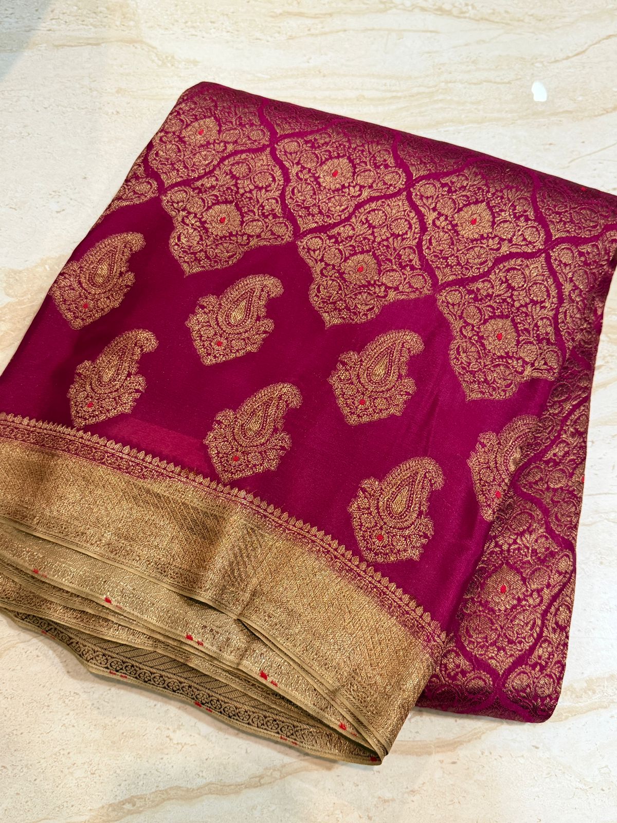Pure Mysore Brocade Crepe Silk Saree With Meenakari Weave