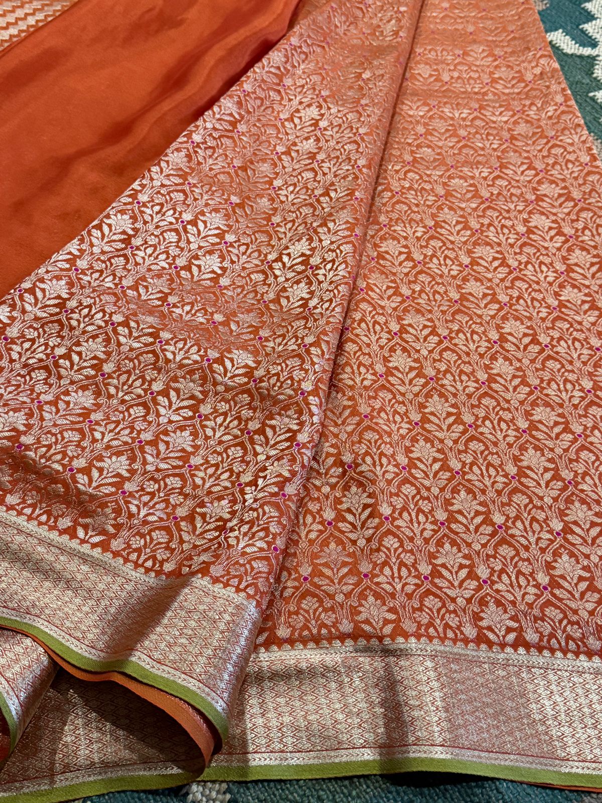 Pure Mysore Brocade Crepe Silk Saree With Meenakari Weave