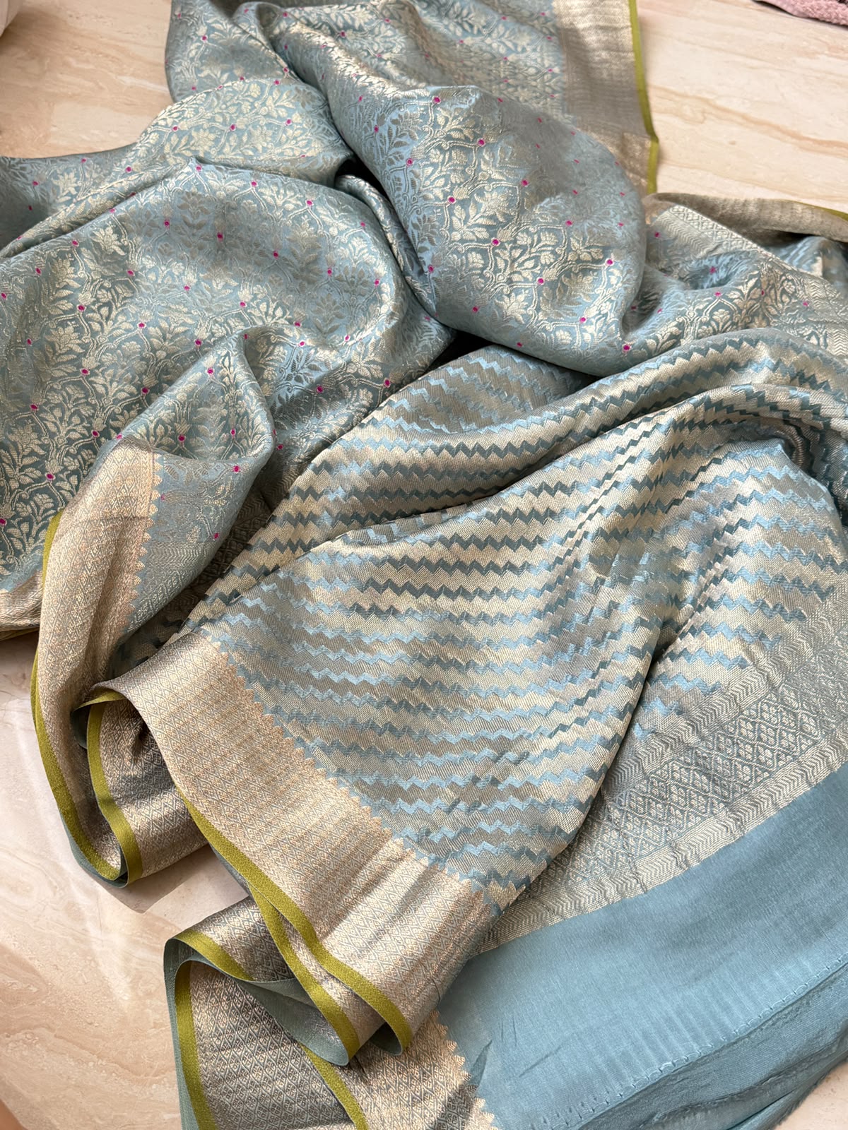 Pure Mysore Brocade Crepe Silk Saree With Meenakari Weave