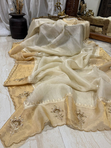 Designer Banarasi Soft Tissue Silk Saree with Rich Zardozi Work