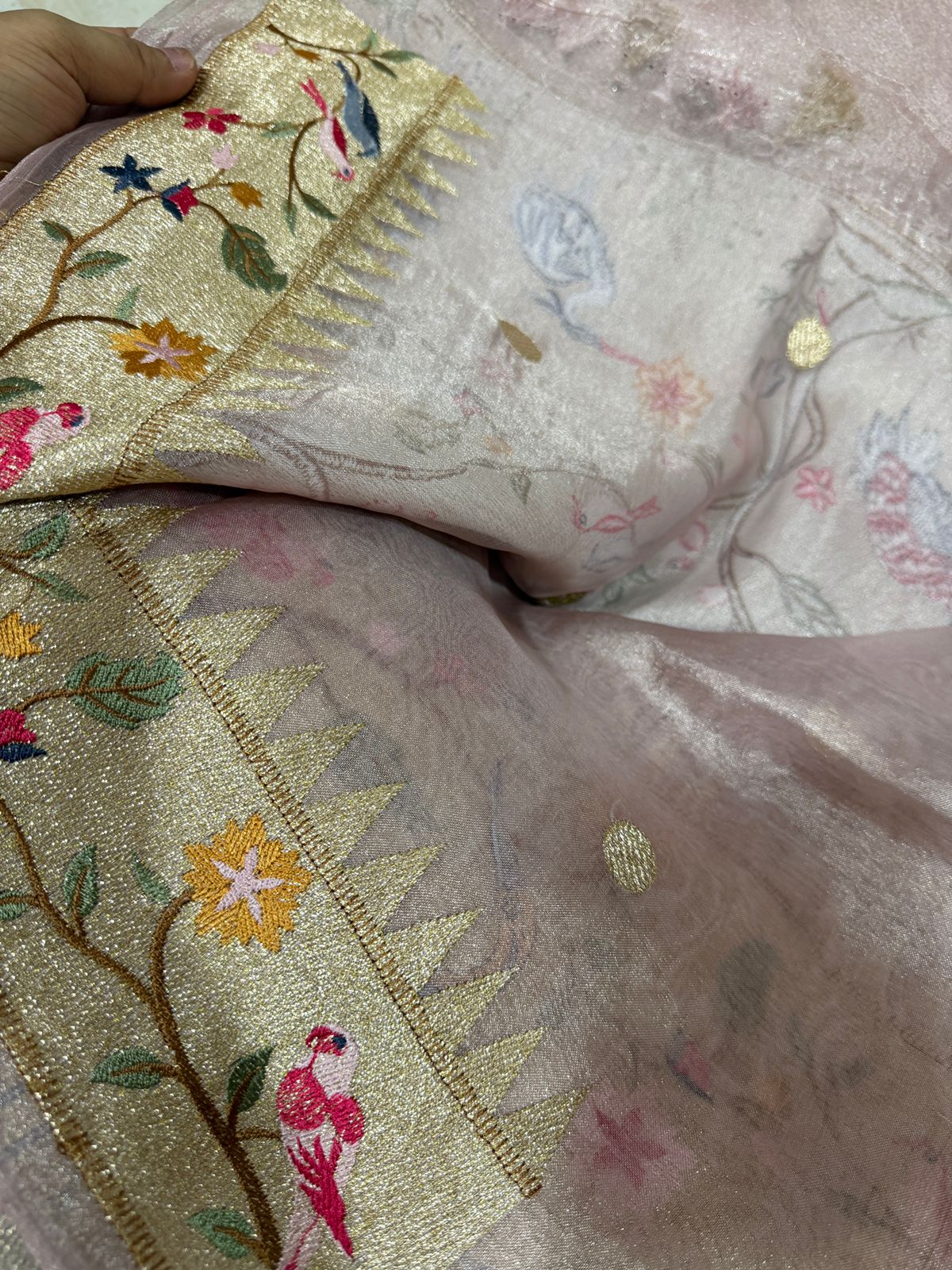 Banarasi Soft Tissue Silk Saree With Paithani Embroidery Border