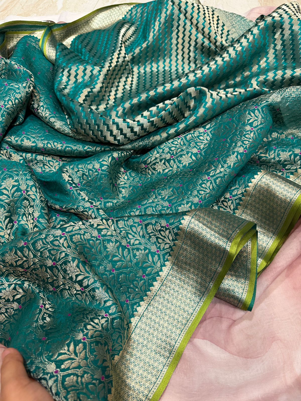 Mysore Brocade Crepe Silk Saree With Meenakari Weave