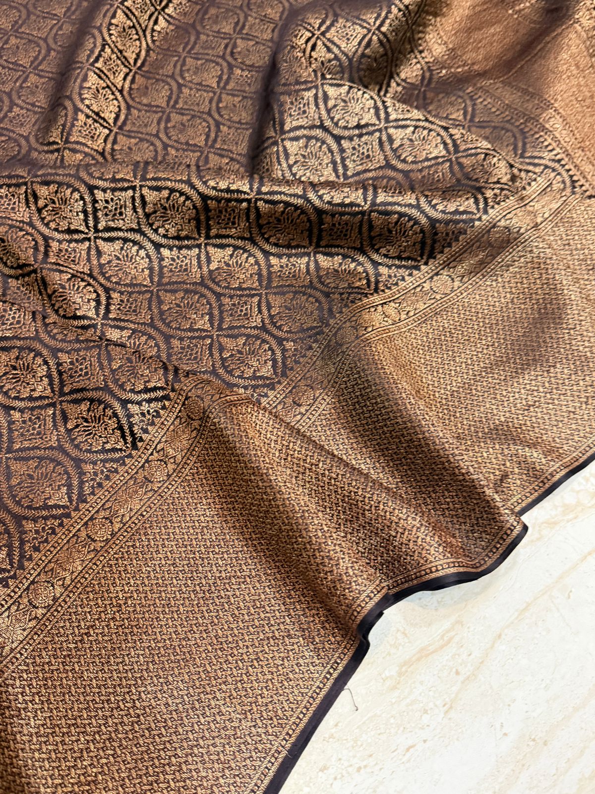 Pure Mysore Brocade Crepe Silk Saree With Antiq Zari Weave
