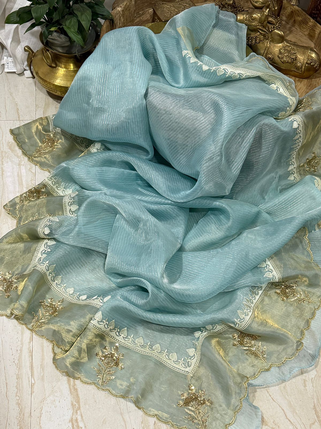 Designer Banarasi Soft Tissue Silk Saree with Rich Zardozi Work