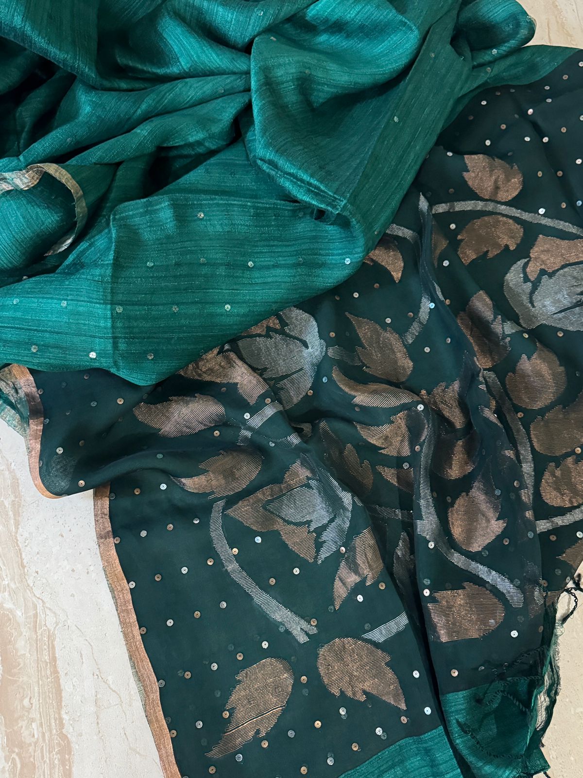 Premium Pure Matka Silk Jamdani Saree with Sequins Work