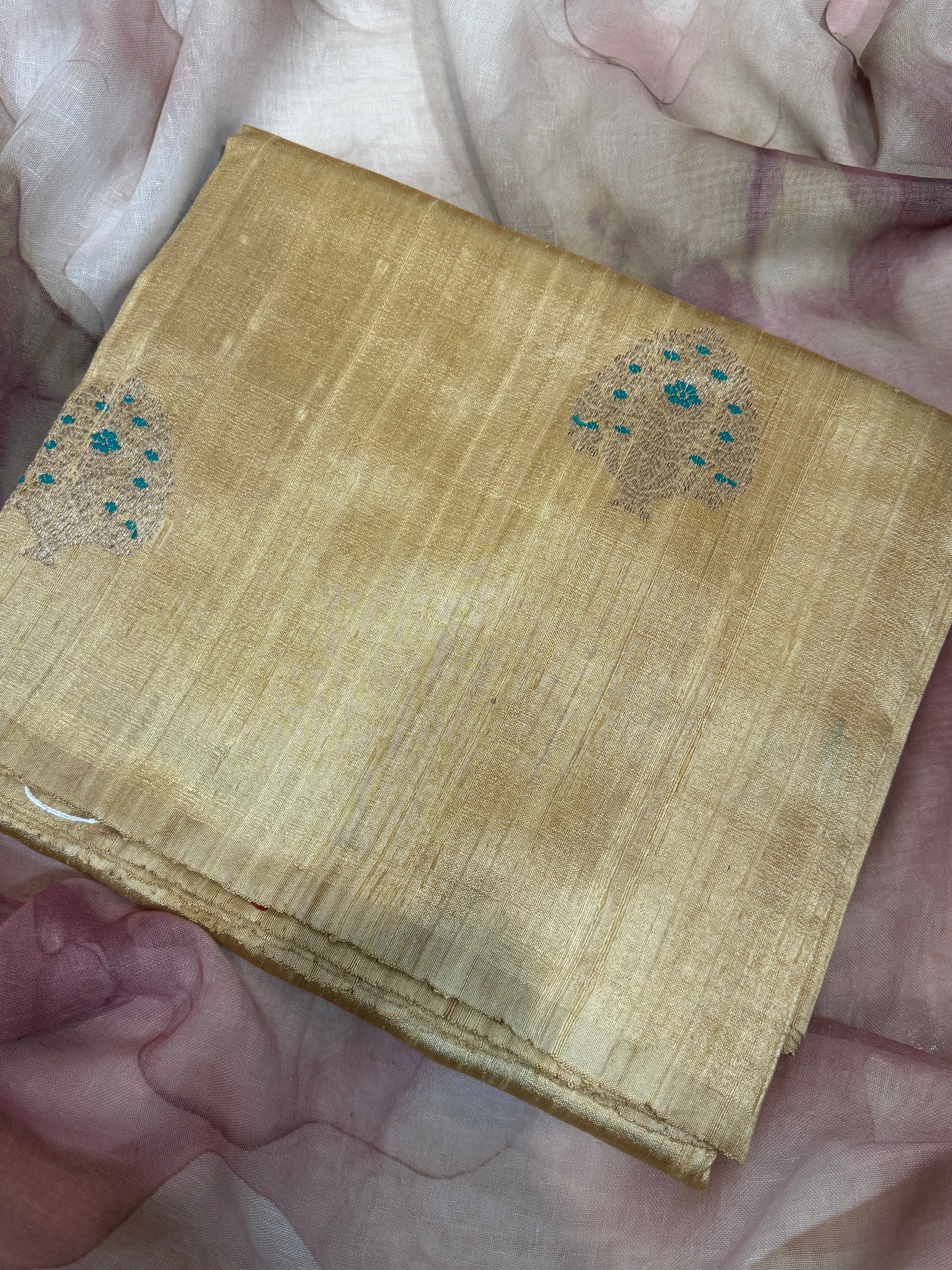 Pure Handloom Tussar Raw Silk Banarasi Saree With Meenakari Weave